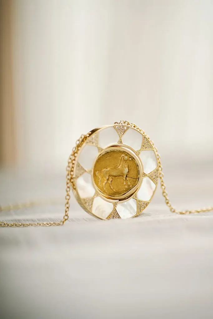 Tanit gold coin necklace beauty image 05